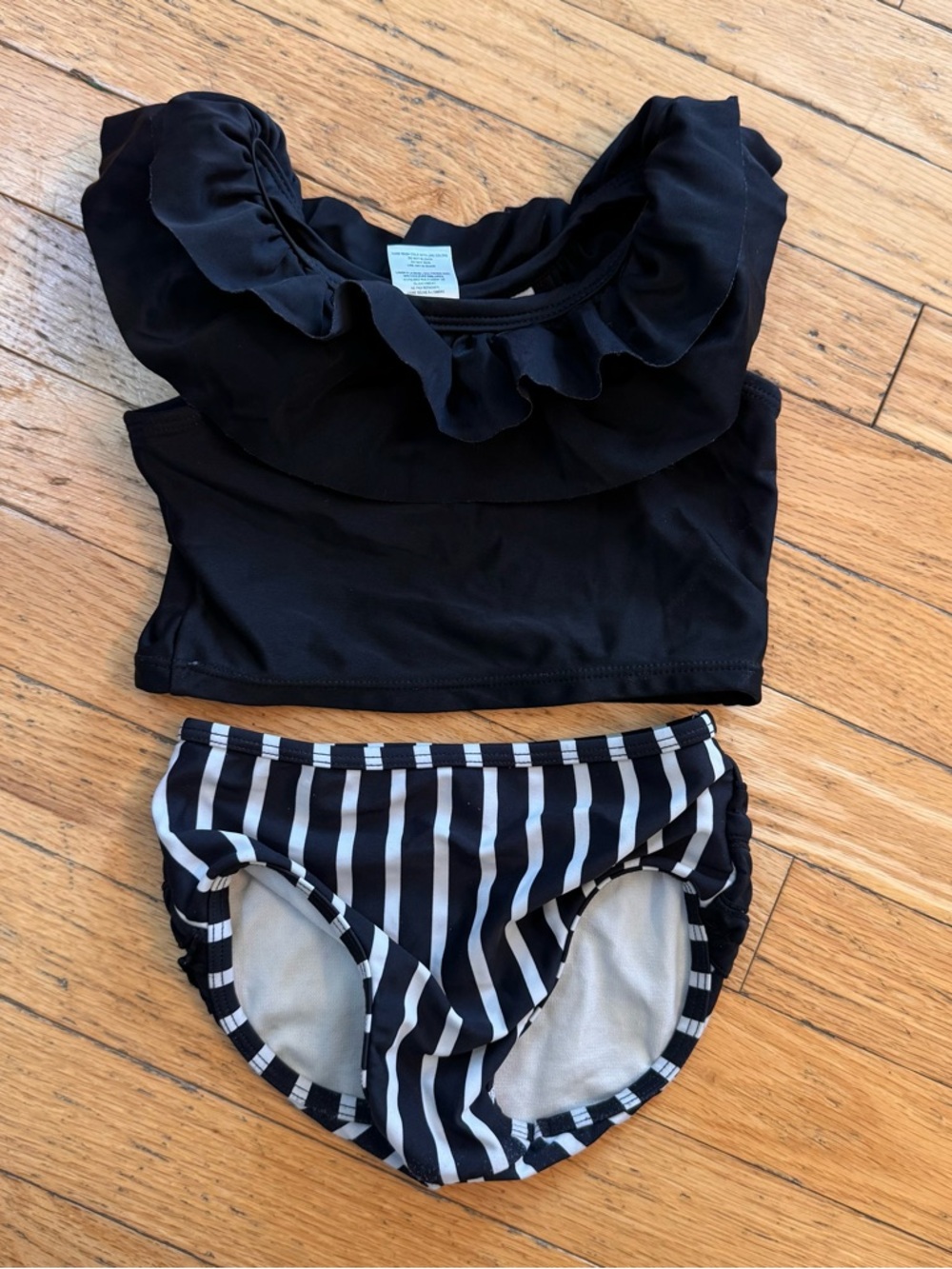 RuffleButts Girls‎ 2T Black Striped Ruffle Two Piece Bikini Swimsuit Set